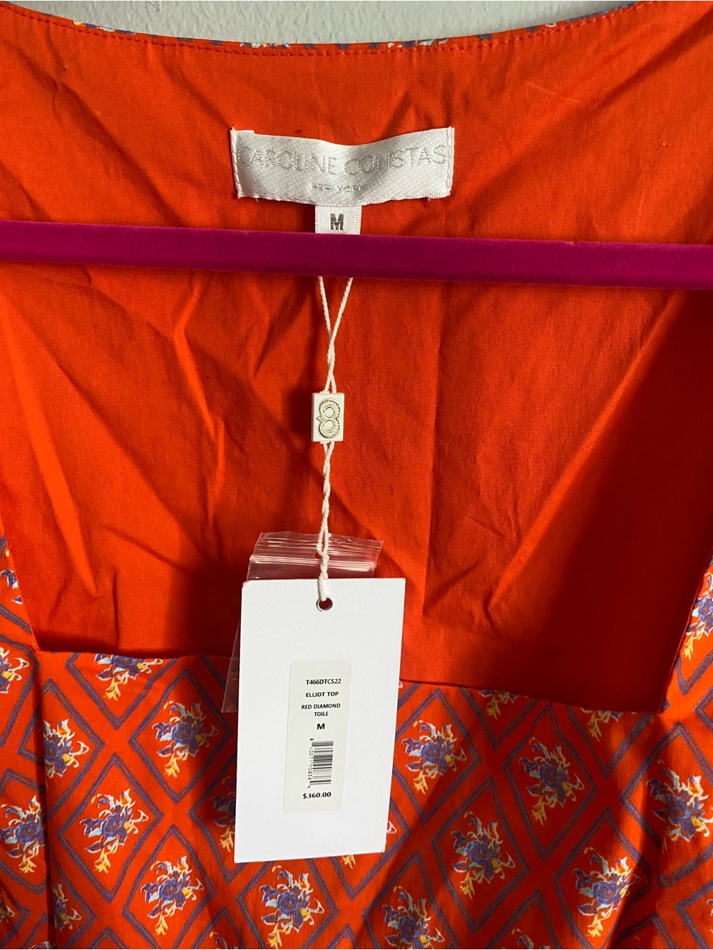 Caroline Constas Elliot Top Medium Red Diamond Toilet Long Balloon Sleeve Nwt — image 6 of 8